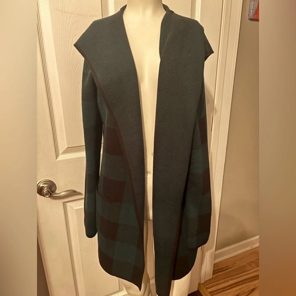 Adrienne Vittadini plaid hooded cardigan M